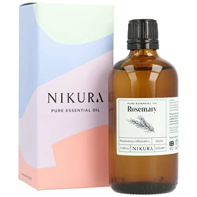 Image of Nikura Rosemary Oil for Hair Growth 100ml Pure Essential Hair, Beard, Massage, Candles, Focus Use in Aromatherapy Diffuser Vegan, 100%