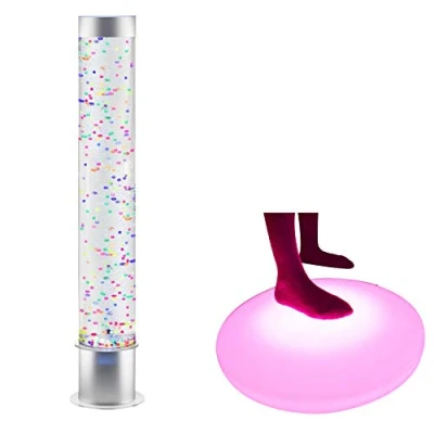 Image of Bubble Tube Tank with Remote Control Night Mood Light Aquarium &amp; Round Interactive LED Up Floor Tile White Plastic Surface