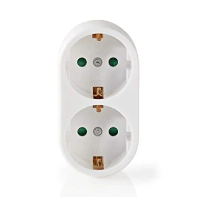 Image of Euro Plug Socket Schuko CEE 7/7 Power Mains Splitter 2 Way White