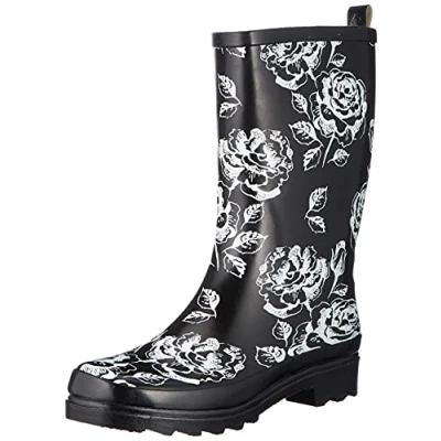Image of Beck Women&#039;s Black Roses Wellington rain boots