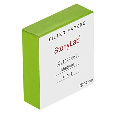 Image of StonyLab Quantitative Filter Paper Circles, 94mm Diameter Cellulose with 20 Micron Particle Retention Medium Filtration Speed, Pack of 100