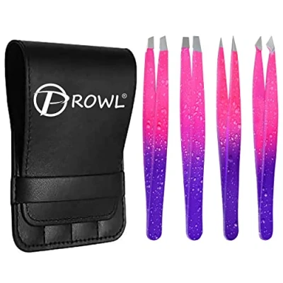 Image of PROWL Professional Stainless Steel Tweezers for Facial Hair Women &amp; Men Set of 4 Eyebrow Ingrown Hair, Splinter, Blackhead, and Tick Remover