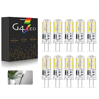 Image of G4 LED Light Bulbs, AC/DC 12V 2W Lamp Cold White 6000K 200LM, Replacement for 20W Halogen Non dimmable No Flickering, 10pcs