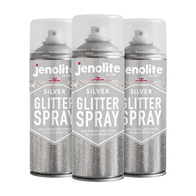 Image of JENOLITE Glitter Spray Paint Silver In Clear Sealant 3x400ml Lacquer With Fine Multi Surface Ideal for Picture Frames, Mirrors, Ornaments &amp; Crafting