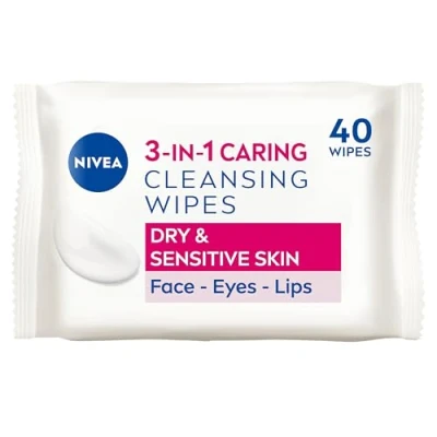 Image of NIVEA Biodegradable Cleansing Wipes Dry Skin (40 sheets), made from 100% Plant Fibres, Make Up Wipes, Face Makeup Remover, Packaging May Vary