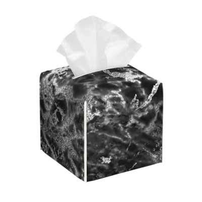 Image of Black Silver Graphite Gray Marble, Tissue Box Cover Holder Dispenser