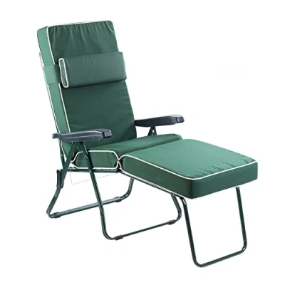 Image of Alfresia Garden Sun Lounger with Luxury Cushion Green Frame Adjustable Reclining Outdoor Chair, Foldable Choice of Colours (Green)