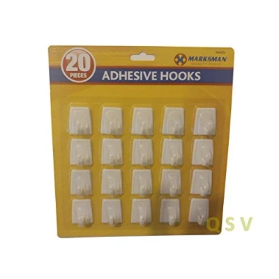 Image of Marksman 20 Self Adhesive Hooks White Plastic Strong Sticky Stick on Wall Door
