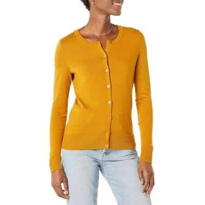 Image of Amazon Essentials Women&#039;s Lightweight Crewneck Cardigan Jumper (Available in Plus Size), Tobacco Brown, XS