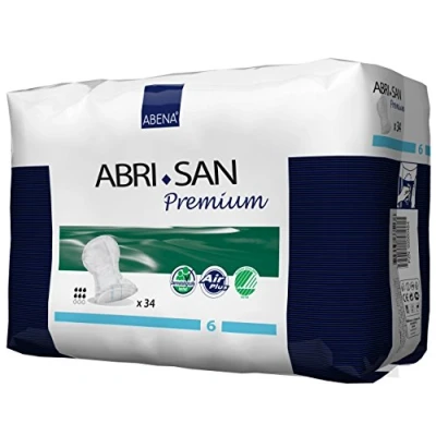 Image of Abena Abri San Premium Mens &amp; Womens Incontinence Pads, Breathable Comfortable, Fast Absorption, Discreet Effective Shaped Pads for Men/Women 6, 1600ml Absorbency, 34PK