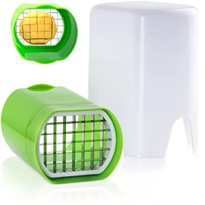 Image of MR.ROBINSON Potato Cutter, Space Saving Chip Slicer Dishwasher Safe Stainless Steel &amp; Plastic, Quick Easy to Use, Green/White, Also for Sweet Potatoes
