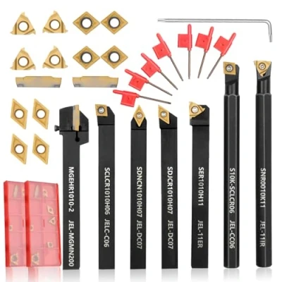 Image of Joogto Indexable Lathe Turning Tool 14Pcs Kit 3/8&#039;&#039; 10mm Shank 7 Pcs Metal Tools Holder Set for Grooving Threading Boring with Carbide Inserts