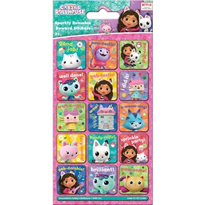 Image of Paper Projects 01.70.12.054 DreamWorks Gabby&#039;s Dollhouse Sparkly Reusable Reward Stickers Official Licensed Product, Multi Coloured, One Size
