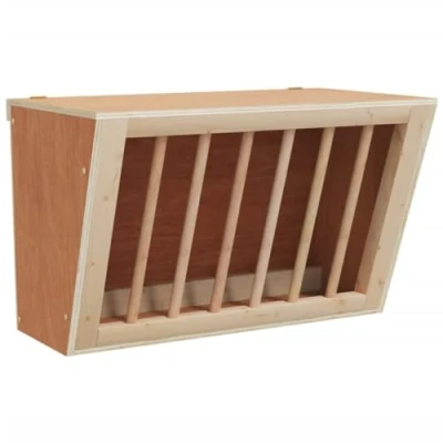 Image of vidaXL Brown Rabbit Hay Feeder Durable Untreated Solid Fir Wood Feeding Rack Ideal for Rabbits, Guinea Pigs, Chinchillas 37x18.5x23 cm Wall Mountable