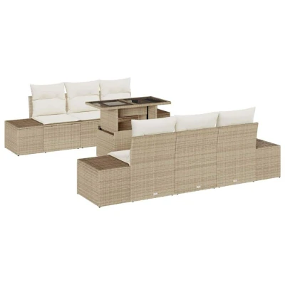 Image of vidaXL 7 Piece Garden Sofa Set with Cushions Beige Poly Rattan