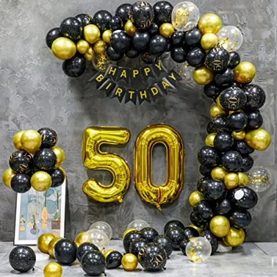 Image of 50th Birthday Balloons,Gold Number 50 Balloon and 20pcs 12&quot; Multicoloured Numbers Printed Latex Age Balloons,Birthday Balloons for Women Men Decorations,50th Anniversary Party Supplies