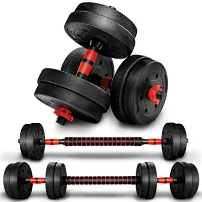 Image of RE:SPORT 2 in 1 Dumbbell Set With Connecting Rod Adjustable &amp; Barbell Spinlock Collars Connection Tube Lifting Training (Black, 15kg)