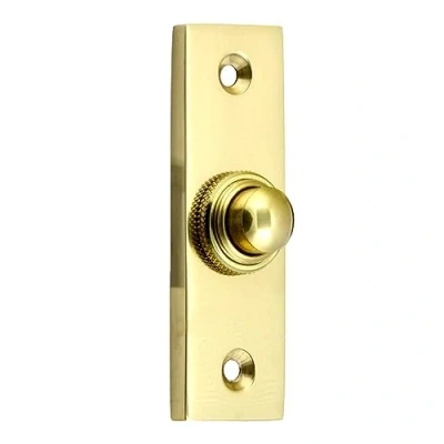 Image of Victorian Rectangle Polished Brass Front Door Bell Push 78mm x 30mm