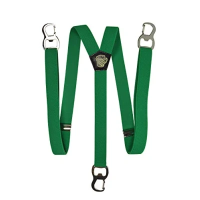 Image of Olata Y Shape Braces/Suspenders with Beer Bottle Opener Carabiner Clips 2.5cm. Green