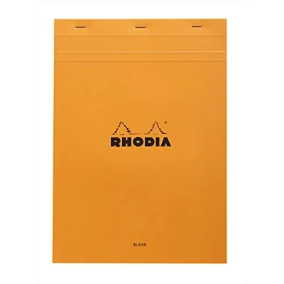 Image of RHODIA 18000C Stapled Notepad N18 Orange A4 80 Detachable Sheets Plain White Clairefontaine Paper g/m Soft, Resistant and Waterproof Coated Card Cover Basics