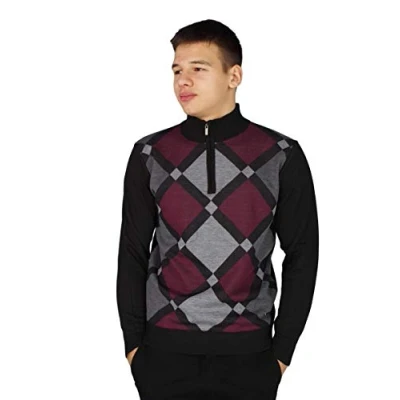 Image of Pierre Cardin Mens New Season Quarter Zip Argyle Knitted Jumper (Style 1 Burgundy, 4XL)