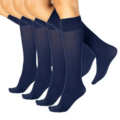Image of CALZITALY Pack 4 Pairs Opaque Knee High Socks, Microfibre Pop Socks Black, Blue 40 DEN Italian Hosiery (One size, Blue)