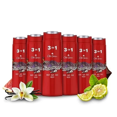 Image of Old Spice Nightpanther Mens Shower Gel and Shampoo, 3in1 Body Wash, Face Hair, Long Lasting Freshness, Multipack 6x400ml (Packaging may vary)