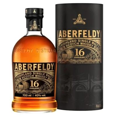 Image of Aberfeldy 16 Year Old Highland Scotch Single Malt Whisky, 40% ABV, 70cl, with Gift Tube, Aged in Oak Casks, Bourbon &amp; Oloroso Sherry Finish, 700ml