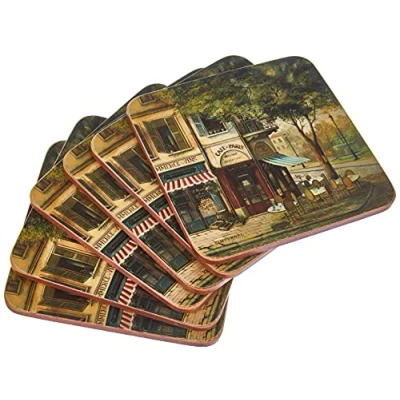 Image of Pimpernel Parisian scene Coasters set of 6 (Beige,10.5 x 10.5cm (4&quot; 4&quot;))