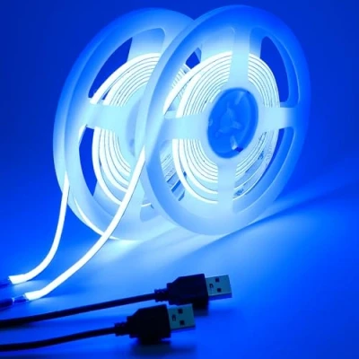 Image of GOMING 5V 5mm Width COB USB LED Strip Light Blue Powered 4M(2pcs x 2M) High Density 400LEDs/M Flexible IP20 Not Waterproof Tape Lights for DIY Decoration Lighting
