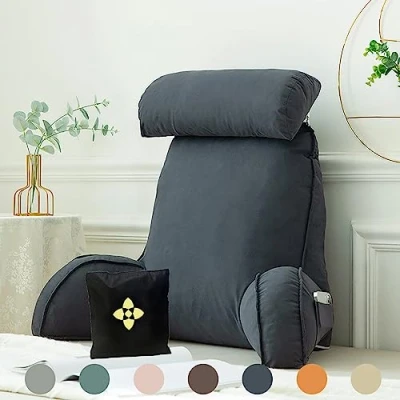 Image of Bed Rest Reading Pillow/Reading Cushion With Washable Cover And Pouch,Lumbar Support Neck/Arm Support,Back Pillow For Bed,Back Pillow/Backrest Reading,Working