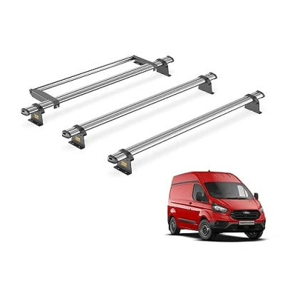 Image of Van Guard Trade Roof Rack for Ford Transit Custom (2013 2024 GEN1) 3 Steel Bars &amp; Rear Ladder Roller [Only Suitable High Models] UltiBar SB308 3/VGR 08