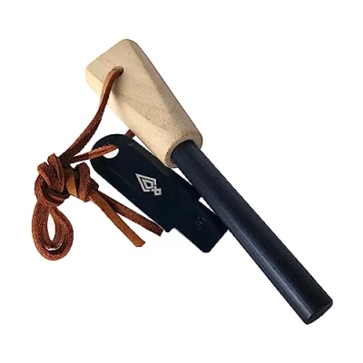 Image of VÅRDKAS Ferro Rod Fire Lighter Starter with Wooden Handle &amp; Striker Compact 6.5cm Firesteel essential for Survival Bushcraft Hiking Gear Kits Ferrocerium Magnesium Compound 15,000+ Strikes