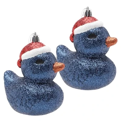 Image of Christmas Concepts® Pack of 2 110mm (4.3&quot;) Midnight Blue Glittery Festive Duck Baubles Tree Decorations