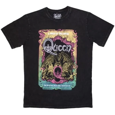 Image of Rock Off officially licensed products Queen A Night at The Opera Tour 76 Stone Wash T Shirt XL Black