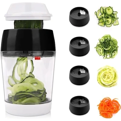 Image of MENNYO Spiral Cutter Vegetable with Container, 4 in 1 Cutter, Spaghetti Slicer, for Spaghetti, Zucchini, Carrots, Potatoes, Carrots (Black)