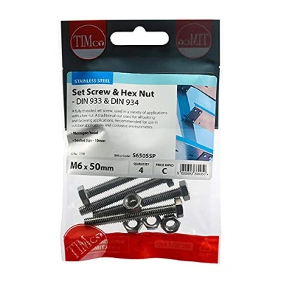 Image of 8x TIMCO Set Screws &amp; Hex Nuts Stainless Steel S650SSP