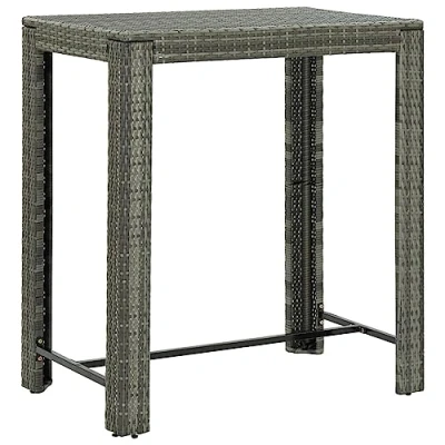 Image of vidaXL Garden Bar Table Grey Poly Rattan Outdoor/Indoor 100x60.5x110.5 cm Modern Rectangular Design with Powder Coated Steel Frame&#039;