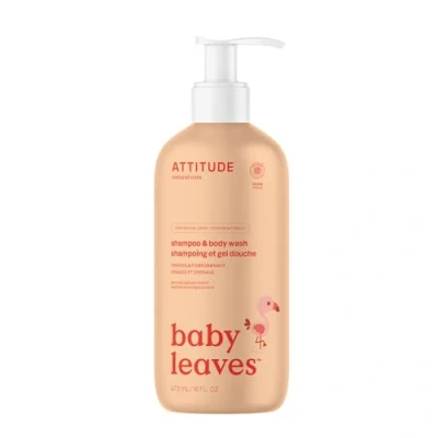 Image of ATTITUDE 2 in 1 Shampoo and Body Wash for Baby, EWG Verified, Dermatologically Tested, Vegan, Orange Pomegranate, 473 mL