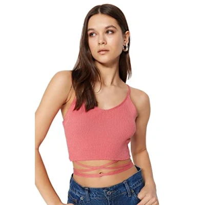 Image of Trendyol Women Fitted Basic Scoop Neck Knitwear Blouse,Dried Rose,M