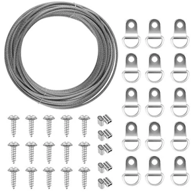 Image of TUPARKA 2mm x 10m Stainless Steel Picture Hanging Wire Cord for Mirror Fixings with 10 Crimp Tube 15 D Ring Frame Hooks and Screws (Up to 30 KG)