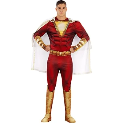 Image of Funidelia Shazam costume OFFICIAL for man Superheroes, DC Comics Costumes adults, accessory fancy dress &amp; props Halloween, carnival parties Size S Red