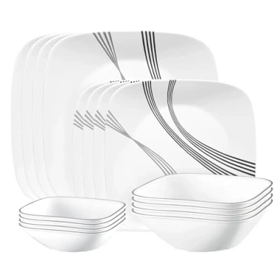 Image of Corelle Urban Arc 16pc, Service for 4, Dinnerware Set, 8 Plates Bowls, Chip &amp; Break Resistant, Dinner and Corelleware White