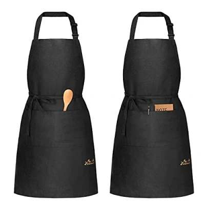 Image of Viedouce 2 Packs Apron Cooking Kitchen Waterproof,Adjustable Chef with Pockets for Home,Restaurant,Craft,Garden,BBQ,School,Coffee House,Apron Men Women