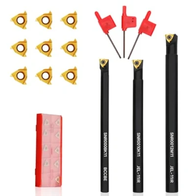 Image of Joogto SNR0012M11, SNR0010K11, SNR0008K11 Indexable Lathe Turning Tool 12Pcs Kit, 3 Pcs Metal Tools Holder Set, with 9Pcs 11IR A60 Carbide Inserts