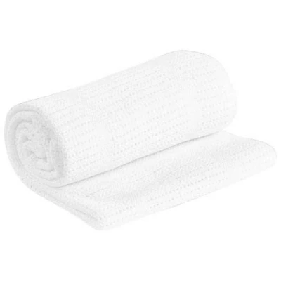 Image of Adore Home Large 100% Cotton Cellular Soft Baby Blanket for Cot Pram Moses Basket, White, 100x150cm