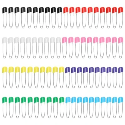 Image of SYEYCW 80 Pcs Nappy Pins, Colorful Safety 2.2 Inch Diaper Plastic Push in Lock Stainless Steel Head Ideal for Terry Squares, Flat and Prefold Nappies