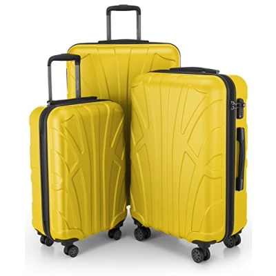 Image of SUITLINE Set of 3 Hardshell suitcases, Travel Trolley, Rigid luggages, TSA, (55 cm, 66 76 cm), 100% ABS, mat, Yellow