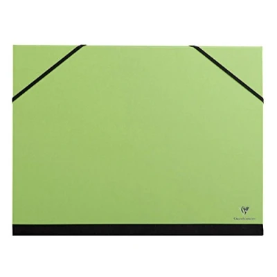 Image of Clairefontaine Ref 44804C Art Folder with Elastic Straps Closure Apple Green Colour Customisable Vellum Card Surface, Suitable for 24 x 32cm Sized Documents