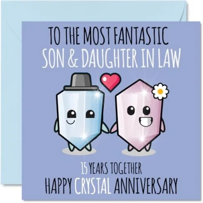 Image of Cute Crystal Anniversary Card for Son &amp; Daughter In Law 15 Years Together Happy 15th Wedding Cards Son, 145mm x Greeting Fifteenth Anniversaries